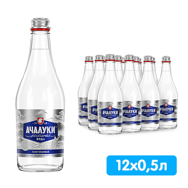 Вода лечебно-столовая Ачалуки 0.5 литра, газ, стекло, 12 шт. в уп