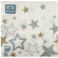 Салфетки бумажные Art Bouquet Звезды на белом 3 слоя 33x33 см, 20 шт.