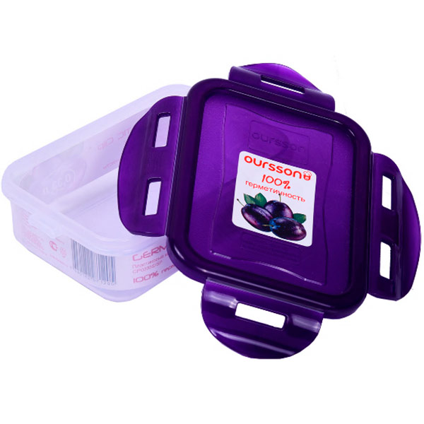 Контейнер Oursson пластиковый герметичный с фиолетовой крышкой 13х10х4,5 см 0,33 литра - фото 1
