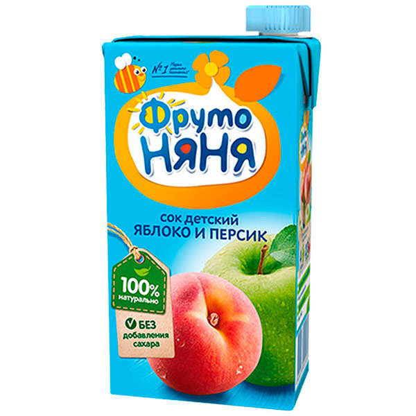 Сок ФрутоНяня яблоко / персик 0.5 литра, 6 шт. в уп.