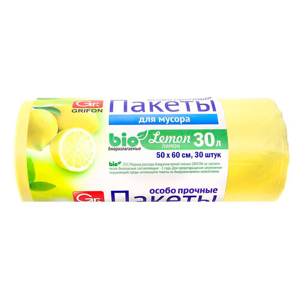 Пакеты для мусора Grifon биоразлагаемые с ароматом лимона 30л 30 шт - фото 1
