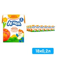 Сок Агуша яблоко-персик с мякотью 0.2 литра, 18 шт. в уп.