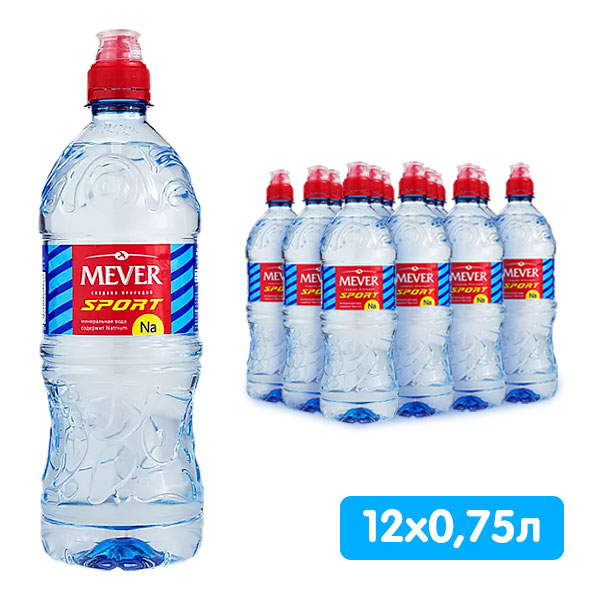 Вода Mever 0.75 литра, спорт, без газа, пэт, 12 шт. в уп