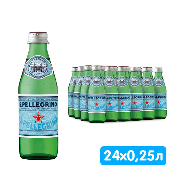 Вода San Pellegrino 0.25 литра, газ, стекло, 24 шт. в уп.