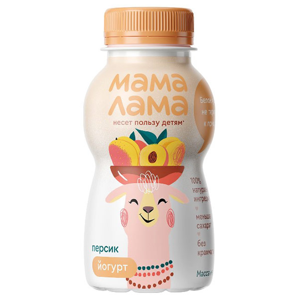 Йогурт Мама Лама питьевой персик с 3 лет 2,5% БЗМЖ 200 мл
