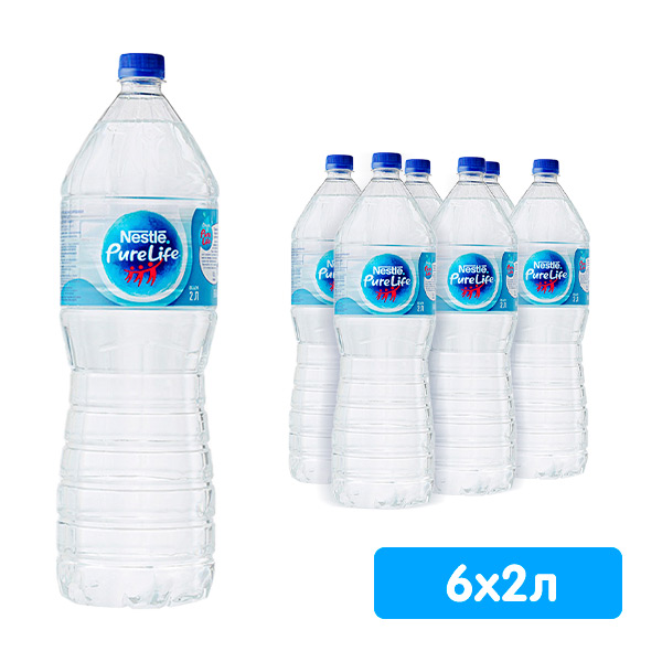Вода Nestle Pure Life 2 литра, без газа, пэт, 6 шт. в уп.