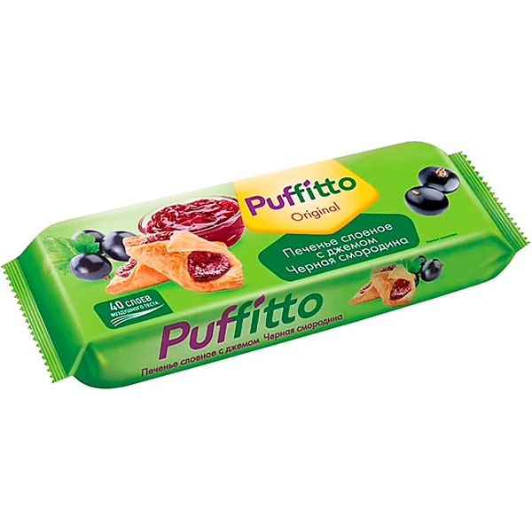 Печенье слоеное Puffitto c начинкой черная смородина 125 гр