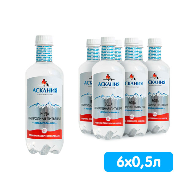 Вода Ascania 0,5 литра, без газа, пэт, 6 шт. в уп