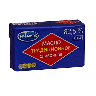 Масло сливочное Экомилк традиционное 82,5% БЗМЖ 180 гр.