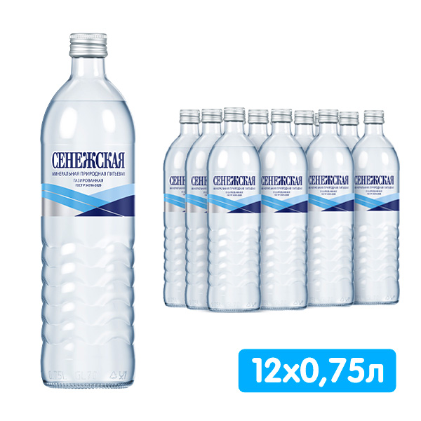 Вода Сенежская 0.75 литра, газ, стекло, 12 шт. в уп