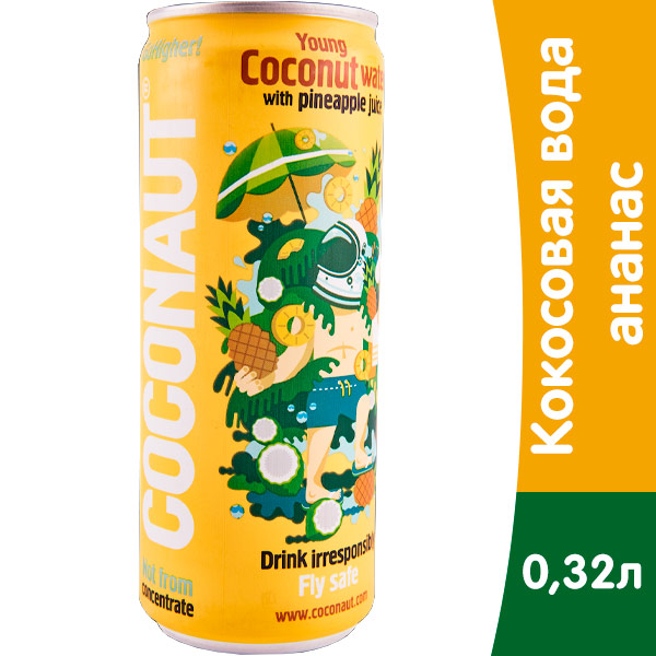 Кокосовая вода Coconaut с ананасовым соком 0.32 литра, без газ, ж/б, 12 шт. в уп.
