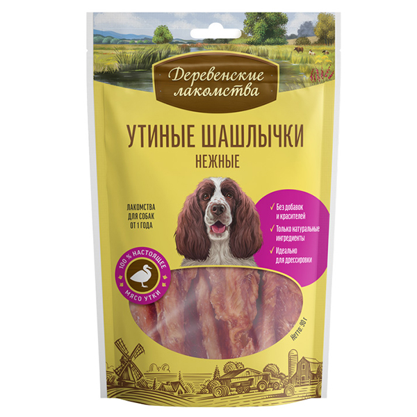 Деревенские лакомства для собак от 1 года Утиные шашлычки 90 гр