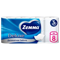 Туалетная бумага Zemma Deluxe белая 3 слоя (8шт)