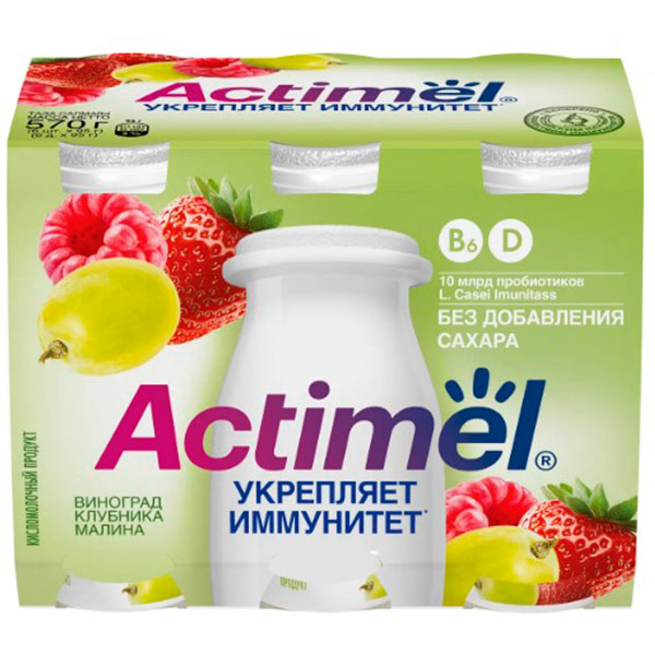 Кисломолочный продукт Actimel Виноград клубника и малина 2,2% БЗМЖ 6шт х 95 гр