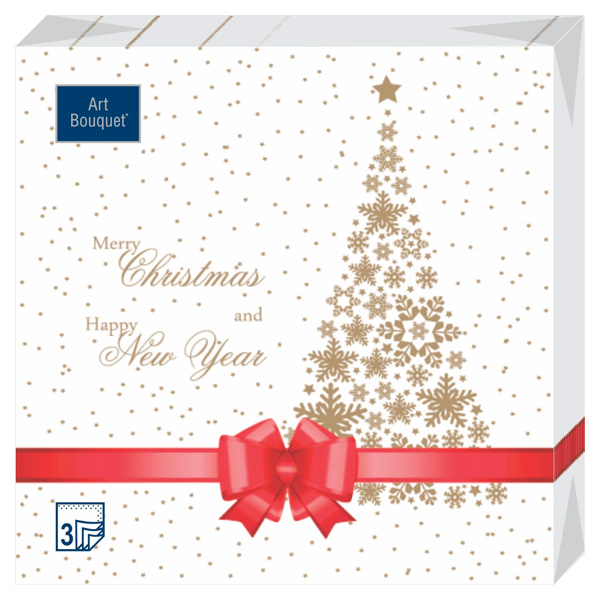 Салфетки бумажные Art Bouquet Золотые снежинки 3 слоя 33x33 см, ассорти, 20 шт.