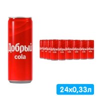 Напиток Добрый Cola 0.33 литра, газ, ж/б, 24 шт. в уп.