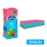 Сок Бегемотик Бонди яблоко-вишня 0.2 литра, 27 шт. в уп.