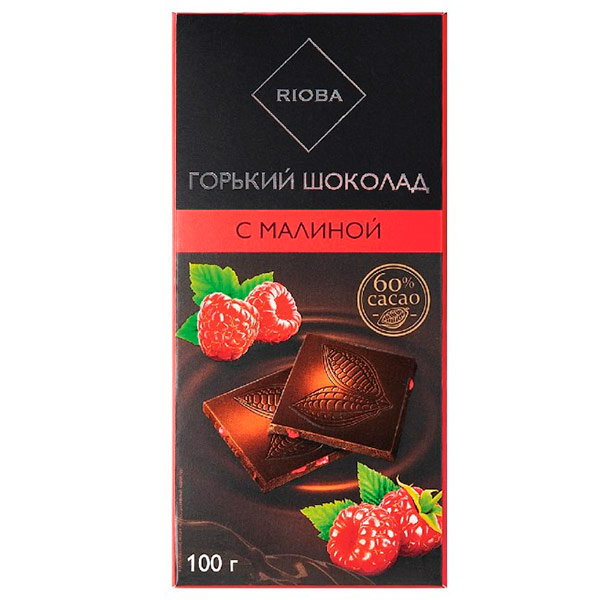 Шоколад Rioba горький 60% с малиной 100 гр