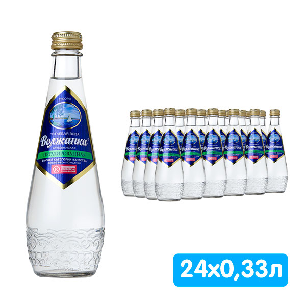 Вода Волжанка питьевая 0.33 литра, без газа, стекло, 24 шт. в уп Вода Волжанка питьевая 0.33 литра, без газа, стекло, 24 шт. в уп. - фото 1