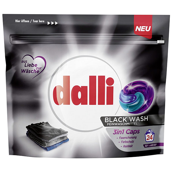 Гель-капсулы для стирки Dalli Black Wash 3в1 для стирки и ухода за темными и черными тканями 24 шт - фото 1