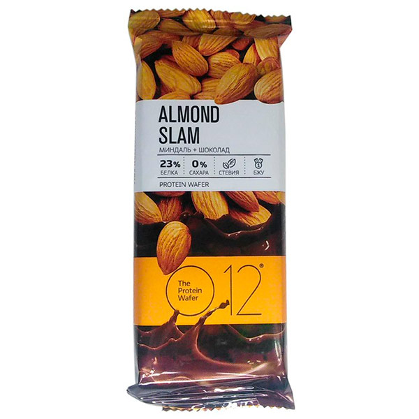 Батончик вафельный О12 Almond Slam белковый с какао и миндалём 50 гр