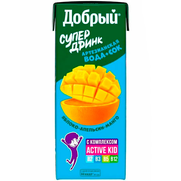 Напиток сокосодержащий Добрый Супер Дринк Яблоко-апельсин-манго 0.2 литра, 27 шт. в уп.