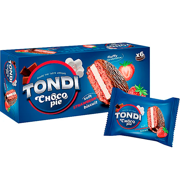 Пирожное Tondi Choco Pie клубничный 6 шт, 180 гр