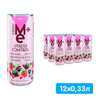 Напиток Green Me+ Plus Stress Control  с витамином В9, магнием, Л-теанином, 0.33 литра, газ, ж/б, 12 шт. в уп.