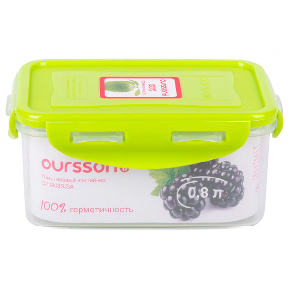 Контейнер Oursson пластиковый герметичный с салатовой крышкой 16х10,8х7,5 см 0,8 литра