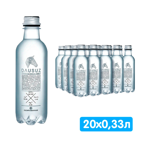 Вода Dausuz 0.33 литра, газ, пэт, 20 шт. в уп.