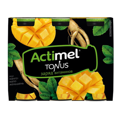 Кисломолочный продукт Actimel Манго-Мате-Жешьшень 2.5% БЗМЖ 6шт x 100 гр