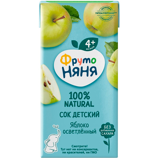 Сок ФрутоНяня яблоко осветлённый 0.2 литра, 18 шт. в уп.