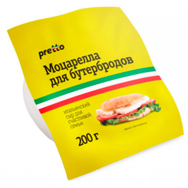 Сыр Pretto моцарелла для бутербродов 45% БЗМЖ 200 гр