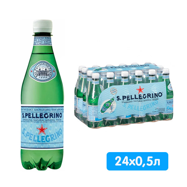 Вода San Pellegrino 0.5 литра, газ, пэт, 24 шт. в уп.