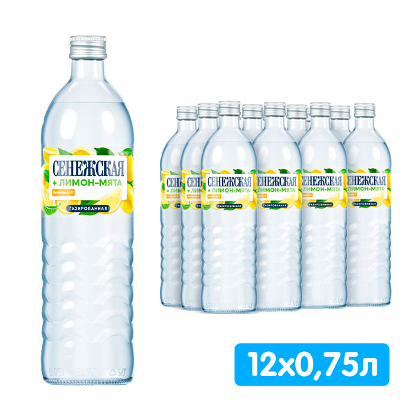 Напиток Сенежская Лимон-Мята 0.75 литра, газ, стекло, 12 шт. в уп