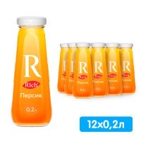 Нектар Rich персик 0.2 литра, стекло, 12 шт. в уп.