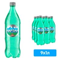 Вода Нарзан 1 литр, газ, пэт, 9 шт. в уп.