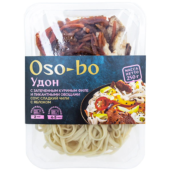 Удон Oso-bo с запеченным куриным филе и пикантными овощами замороженный 250 гр