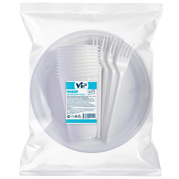 Набор одноразовой пластиковой посуды Vip белый 10 персон