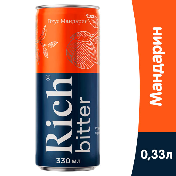 Напиток Rich bitter Мандарин 0.33 литра, сильногазированный, ж/б, 12 шт. в уп.