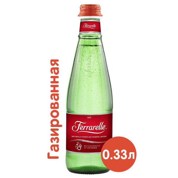 Вода Ferrarelle 0.33 литра, газ, стекло, 24 шт. в уп.