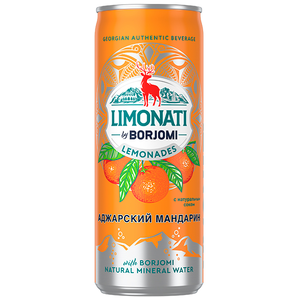 Напиток Limonati by Borjomi с соком мандарина, газ, ж/б, 0.33 литра, 12 шт. в уп.