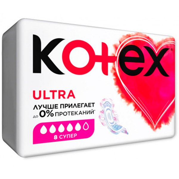 Прокладки Kotex ultra супер 5 капель 8 шт (1шт)