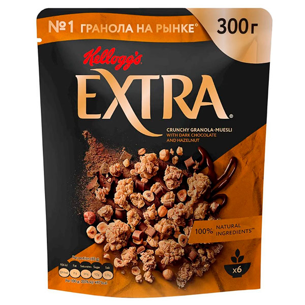 

Мюсли Kellogg's Extra Хрустящая гранола Темный шоколад и фундук 300 гр
