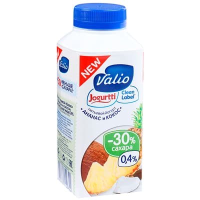 Йогурт Valio питьевой ананас и кокос 0,4% БЗМЖ 330 гр