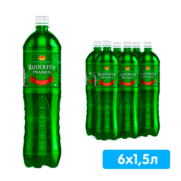 Вода Rudolfuv Pramen лечебно-столовая 1.5 литра, газ, пэт, 6 шт. в уп