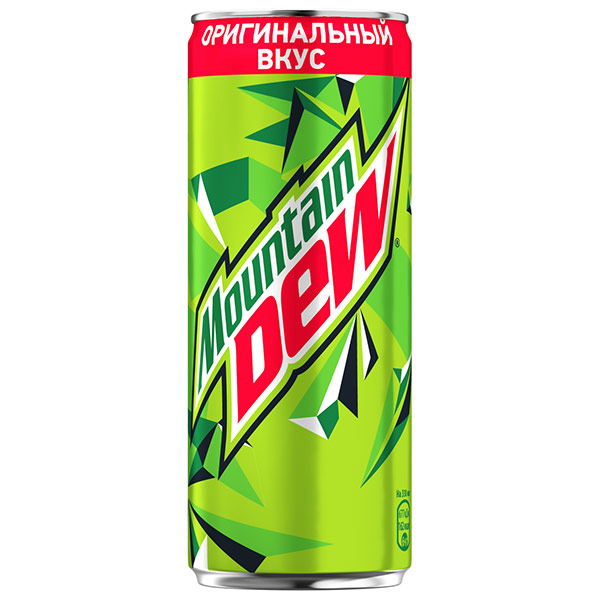 Лимонад Mountain Dew 0.33 литра, газ, ж/б, 12 шт. в уп