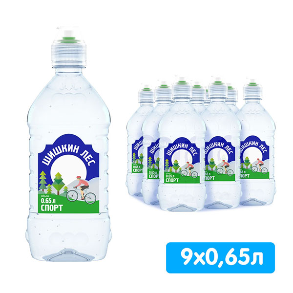 Вода Шишкин лес Спорт 0,65 литра, без газа, пэт, 9 шт. в уп.