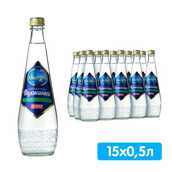 Вода Волжанка 0.5 литра, без газа, стекло, 15 шт. в уп.