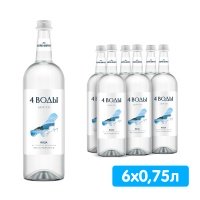 Вода 4 воды Абрау-Дюрсо 0.75 литра, без газа, стекло, 6 шт. в уп.